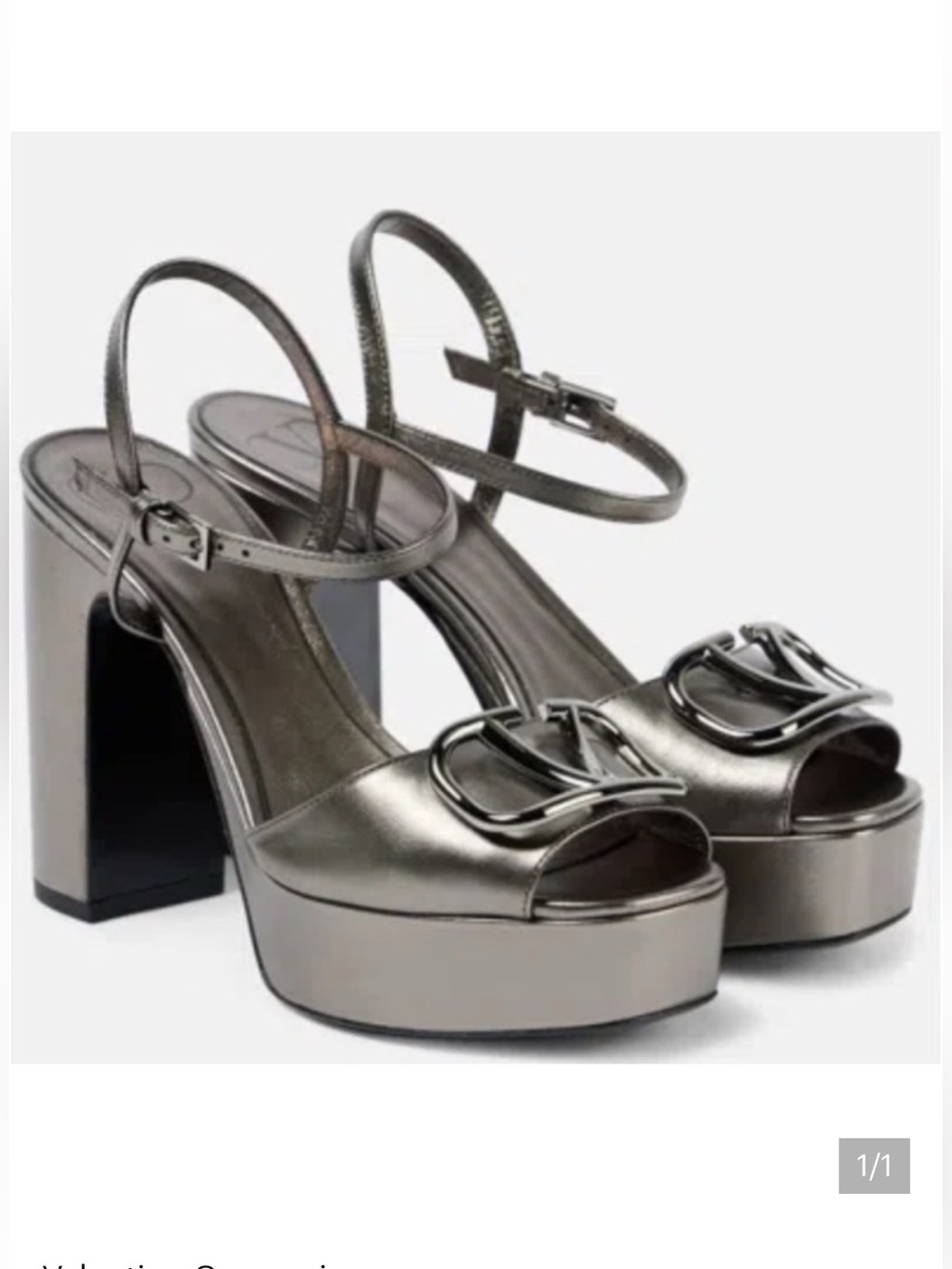 Valentino Garavani Metallic Gunmetal VLogo Platform Sandals